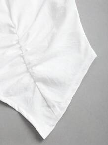 Sweetra American Style Solid Color Tank Top, Cropped Fitted Zip Up Collared Formal Shirt For Women - White - View 5