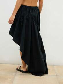 COUREZ Falda larga asimétrica fruncida / Conjunto de ropa de verano para mujer Y2K Ropa de verano Salir Prendas 100% algodón Vintage