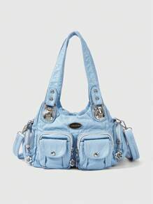 ROMWE Grunge Punk Bolso de hombro mujer de estilo punk rock, bolso de tela oscuro, bolso de motociclista