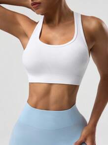 Seamluxe SHEIN Sport Top corto da donna senza maniche di colore unito, adatto per fitness e yoga