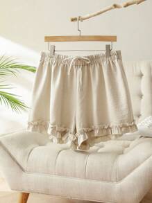 SHEIN Frenchy 大码女式休闲舒适短裤 - 米色 - 查看 2