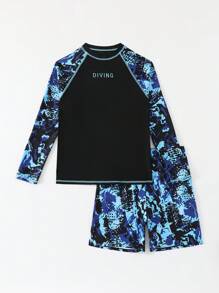 SHEIN Teen Boy Tie-Dye Print Raglan Sleeve Top And Swim Shorts Set, Random Print - Multicolor - View 6