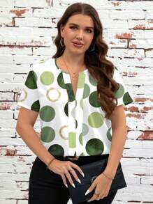 SHEIN Clasi 大码女式夏季度假休闲绿色圆点图案衬衫 - 彩色 - 查看 6