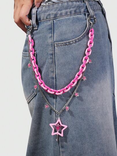 Anime 1pc Chic Minimalist Versatile Lovely High-Quality Pink & Light Pink Acrylic Star & Heart Pendant Charm For DIY Jeans Chain, Suitable For Women Daily Wear, Holiday Gift