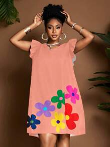 Maweii Plus Size Women's Round Neck Cap Sleeve Summer Dress - Baby Pink - View 3