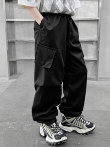 Tween Girls' Solid Color Pocket Casual Jogger Pants - Black - View 4