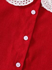 SHEIN Elladie kids 1 件女童彼得潘领白色衬衫，夏季 - 紅色 - 查看 5