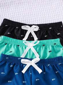 SHEIN 3 pièces/Set Short décontracté à taille élastique imprimé pour bébés et tout-petits garçons, avec cordon de serrage. Convient pour l'été, les sorties, l'école, le décontracté, les vacances et les rassemblements - Multicolore - Voir 3