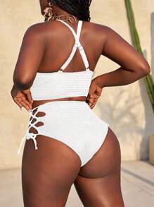 Slaydiva Size Women's Solid Color Hollow-Out Strap Sexy Bikini Set, Summer Beachwear - White - View 2