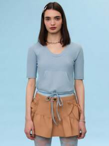 COUREZ Fitted Hoodie Short Sleeve Top ,Summer For Women ,Summer Top Going Out Top Casual ,Y2K Cotton Cotton Vintage - Blue - View 4