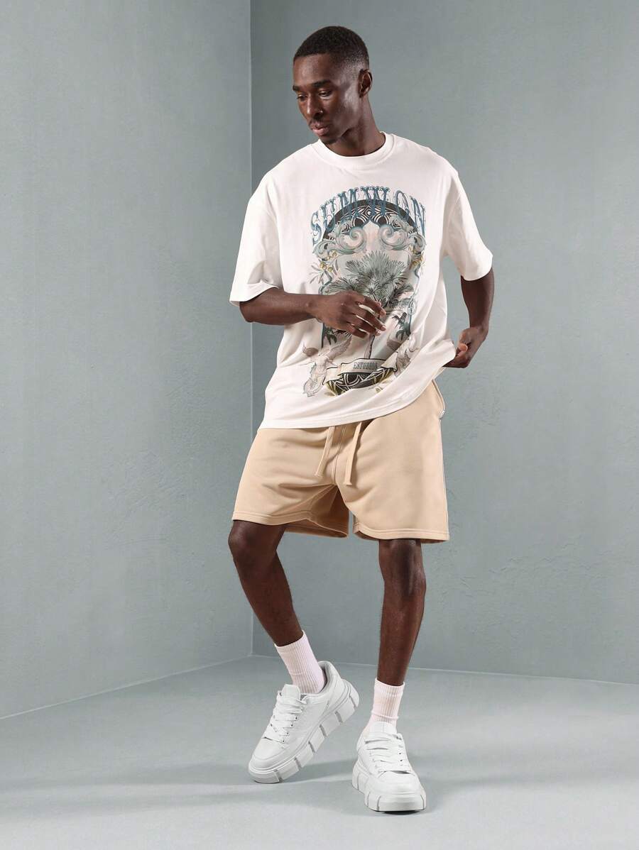 SUMWON Bộ đồ phối hợp thời trang dạo phố Áo phông in họa tiết thường ngày mùa hè Quần short hở đáy Bộ đồ hai mảnh Đồ mặc ở nhà Thể thao Phối đồ thành thị Bộ thời trang thoải mái - Màu Khaki - Xem 1