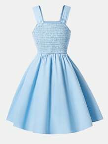 Sparklyn 时尚女孩法式无袖束腰中长连衣裙 - 淺藍色 - 查看 2