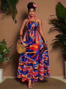 Maweii Plus Size Women A-Line Holiday Print Dress Sleeveless - Multicolor - View 4