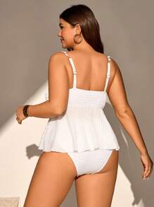 Swim Vcay 大码度假贝壳拼布纹理面料Tankini比基尼上衣 - 白色 - 查看 2