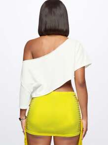 Slaydiva Nueva falda casual de verano y primavera con borlas y decoración hueca a ambos lados para mujer, color amarillo