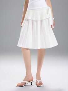 LYSMO 2025 New Arrival Women Summer Asymmetric Tiered Bow Decor Skirt, Fashion, Ins Style, Minimalist Mix Match - White - View 7