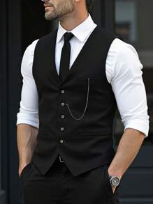Manfinity Mode Men's Fashion Casual Business Single-Breasted Suit Vest - Black - View 3