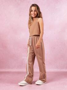 SUMWON Flared Jogger Sport Athletic Pants Wear Streetwear Elastic Waist Side Stripe Casual Workout Dance Athleisure Wide Leg Retro Track Pants Indoor Outdoor Active Wear - Khaki - View 8