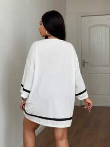 Maweii Plus Size Casual Sports Lace Patchwork Contrast Color T-Shirt - White - View 3