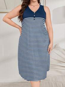 Lazeform Vestido-top sin mangas de parchwork a rayas en tono bicolor para mujer, informal y de tiempo libre/pijama
