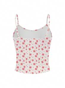 Luiza Werlang Floral Pattern Women's Fitted Camisole Tank Top, Suitable For Vacation In Summer - Baby Pink - View 2