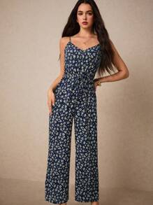 Poéselle Tuta estiva casual da donna senza maniche con motivo floreale ditsy