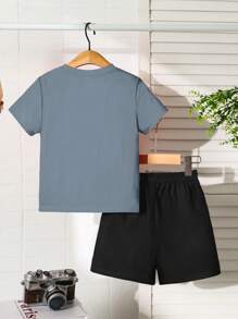 2pcs/Set Young Boy Bear Graphic Loose Short Sleeve Shorts Casual Pajamas, Sold Separately As Daddy And Me Matching Outfits - Multicolor - View 2