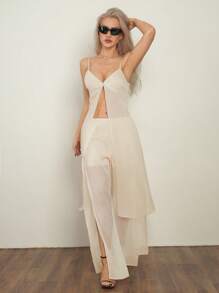 SHEIN ICON Conjunto de dos piezas para mujer para uso diario - Albaricoque - Ver 4