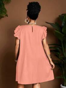 Maweii Plus Size Women's Round Neck Cap Sleeve Summer Dress - Baby Pink - View 2