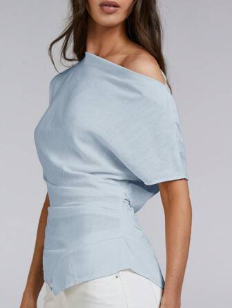 Athîral 女士不对称拼色衬衫，夏季