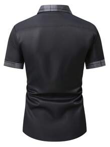 Manfinity Homme Men's Summer Casual Contrast Color Patchwork Short Sleeve Shirt - Black - View 2
