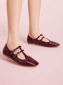 CUCCOO DOLLMOD Women's Cute Flat Student Dance Shoes - Burgundy - View 5
