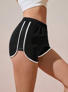 CourtClass Women's Letter Print Elastic Waist Casual Sports Shorts Sweater Shorts - Black - View 3