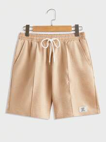 Manfinity RelaxMax Men's Letter Print Single Breasted Short Sleeve Shirt And Shorts Casual Set - Khaki - View 8