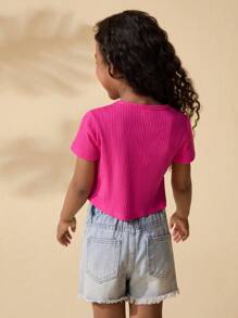 SHEIN Girls Cute Hollow Butterfly Print Short Sleeve T-Shirt, Pink, Versatile For Summer - Hot Pink - View 2