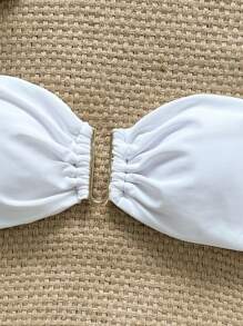 SHEIN Swim Vcay 女式夏季纯色露肩金属装饰蝴蝶结比基尼上衣 - 白色 - 查看 4