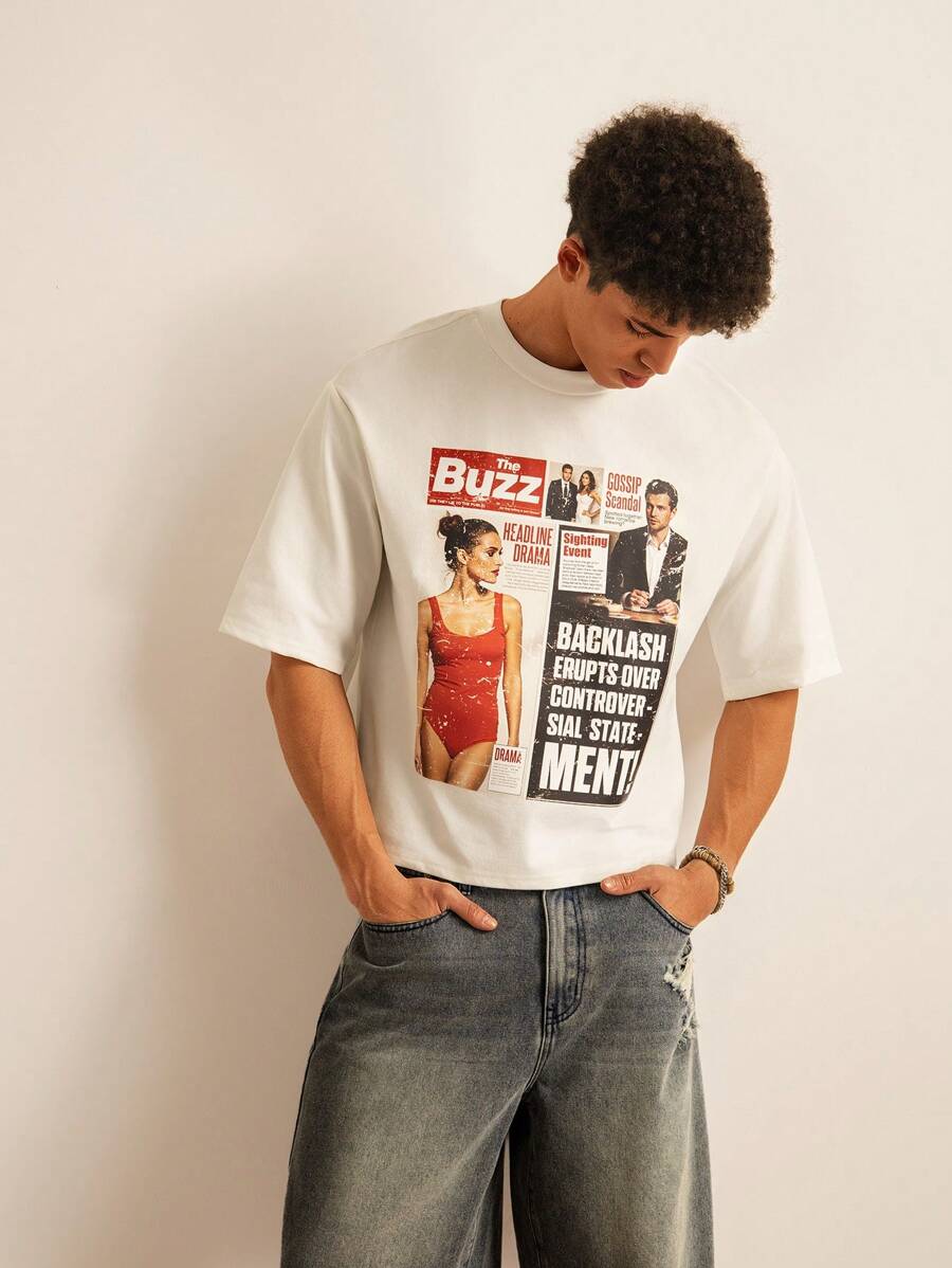 SWAVVY Men's Retro Distressed Boxy Vintage T-Shirt In White, For Casual Everyday Wear, Summer