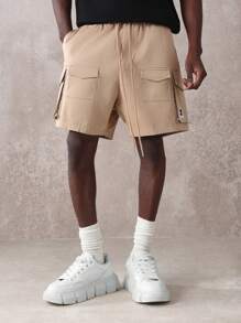 SUMWON Tactical Drop Crotch Cargo Shorts Drawstring Waistband Casual Streetwear Athletic Performance Summer Shorts With Utility Pockets Loose Fit Urban Style Activewear