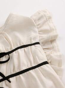 Weeklong Plus Size Tie Bowknot Contrast Color Ruffle Casual Vacation Shirt - Apricot - View 3