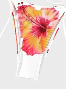 Swim Oasis 3 件套女士沙滩装夏季套装，花卉印花比基尼泳装，扭纹网眼纱笼和沙滩裙，波西米亚风格 - 白色 - 查看 7