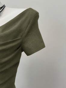 SHEIN EZwear Summer Western Wear Women Tops  Knit Women's Fitted Short Sleeve One Shoulder