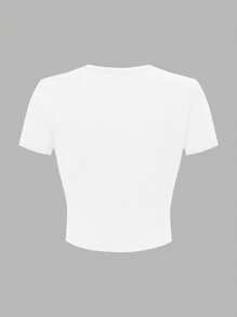 Camiseta corta informal con estampado de pintura floral y graffiti, cómoda para niña preadolescente, uso en playa/exteriores
