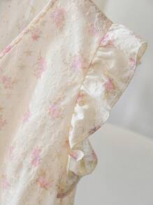 CosyJoli Blusa rosa con cuello bordado, manga corta y volantes, de uso versátil y casual, talla grande para mujer - Rosa - Ver 11