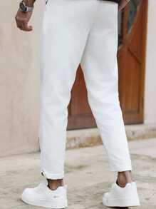 SHEIN Kids/Tween Boys' Casual Everyday Versatile Comfortable Patchwork Elastic Waistband Loose Straight Woven Pants - White - View 2