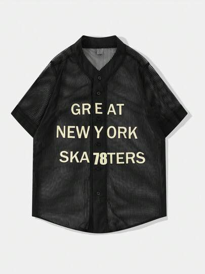 Grunge Punk Camicia da uomo a maniche corte con stampa a slogans, in stile da strada, trasparente, per l'estate