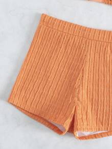 SHEIN Swim Women 2pcs Bikini Set, Solid Color Triangle Cup Halter Bra & Swim Shorts For Summer Beach Vacation - Orange - View 5