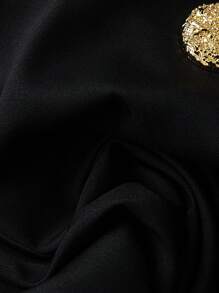 SHEIN Clasi Plus Size Women's High Waist Floral Decor Button Closure Pants - Black - View 5