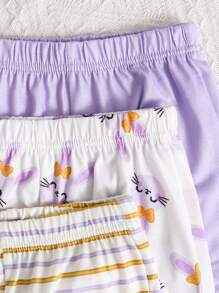 SHEIN Vintaside Kids 6pcs/Set Baby Girls/Toddlers 0-3 Years Spring/Summer Cute Bunny & Striped Tee Shirt & Shorts Casual Outfit Set - Purple - View 8