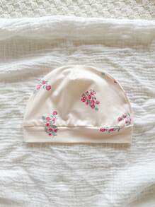 SHEIN Newborn Baby Girl Summer Cute Knitted Polka Dot Strawberry Print 4pcs Set: Bodysuit, Pants, Hat, Gloves