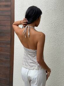 Sunnyshic Vacation Casual Ditsy Ditsy Floral Halter Neck Cami Top - Multicolor - View 2